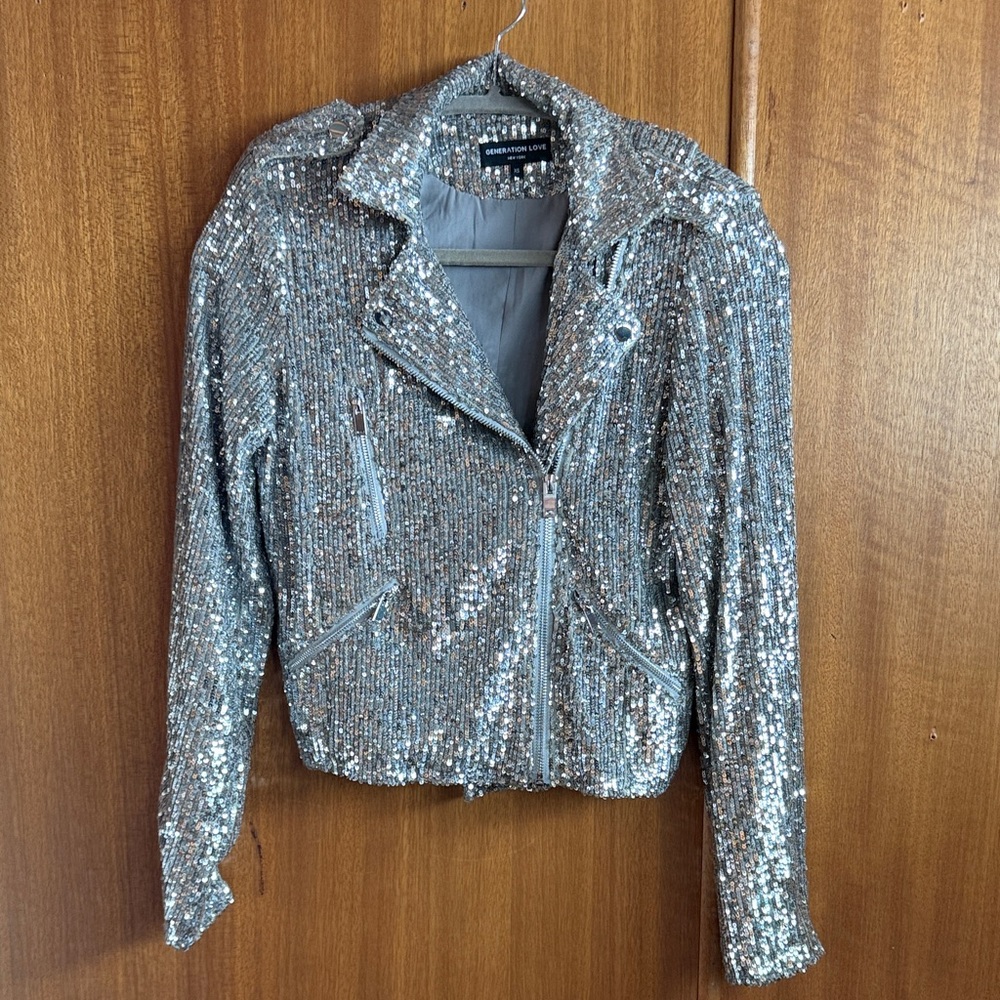 Generation Love XS sequin sparkly moto jacket.